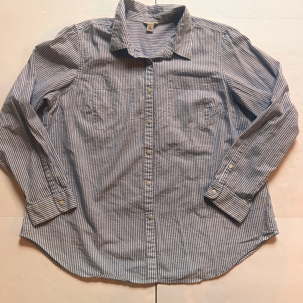 Plus size L.L. Bean Blue and White Striped Shirt